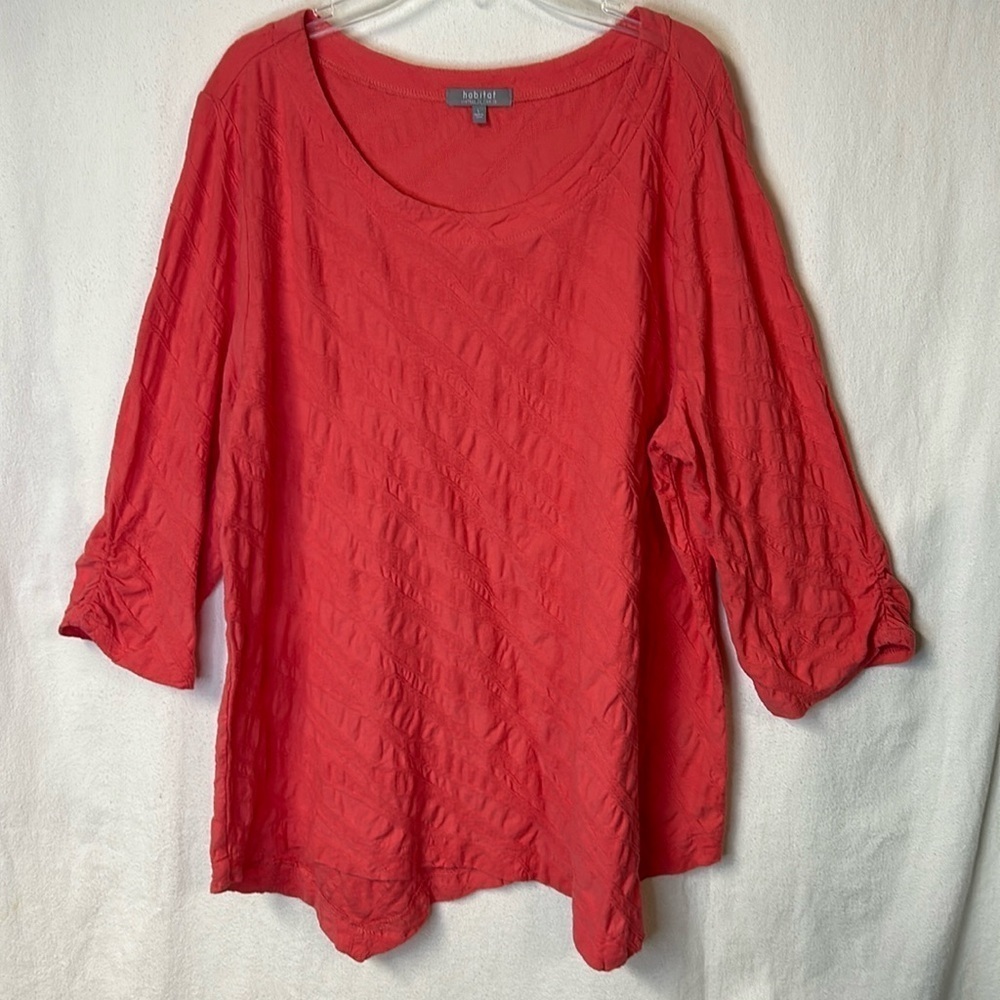 Habitat Women’s Tunic Top Size L Melon/Coral Shirred Detail Sleeve 100% Cotton